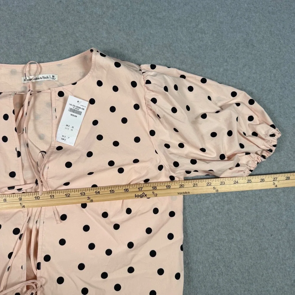 Abercrombie & Fitch Pink Polka Dot Coquette Puff Sleeve Cotton Top Medium New